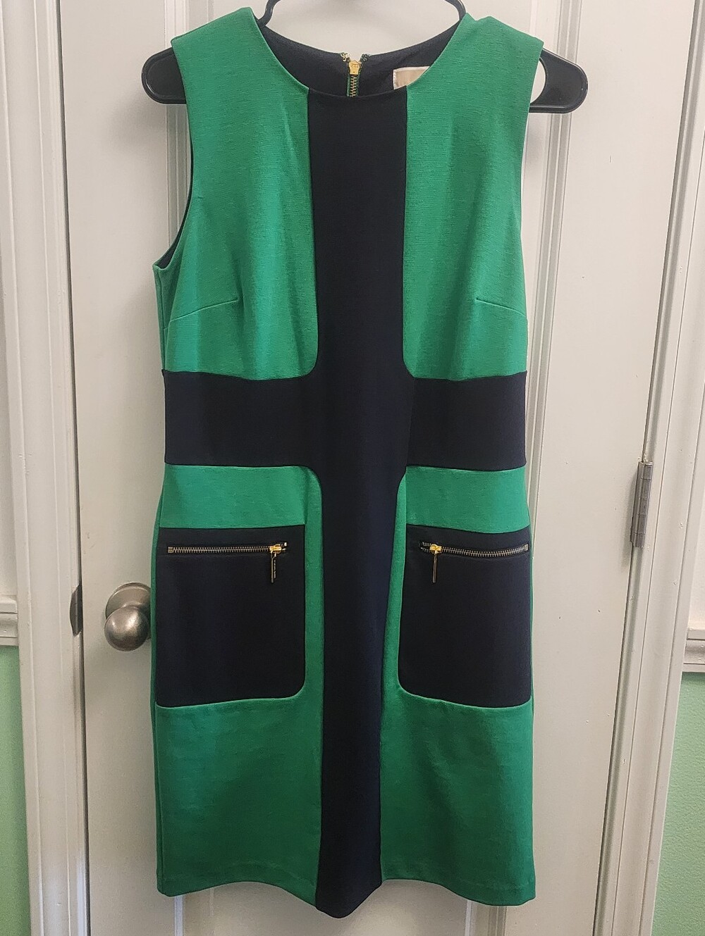 Michael Kors Green and Navy Sleeveless Colorblock Mini Dress 8